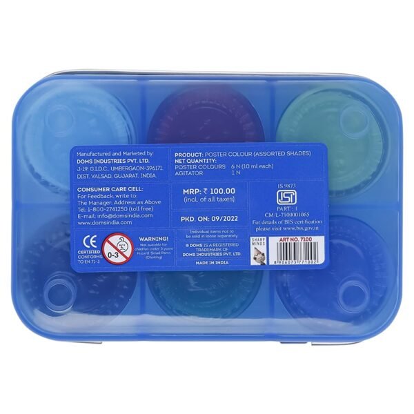 Doms 6 Shades Poster Colours | Rich & Vibrant Colors | Free Agigator Inside For Uniform Mixing | Non-Toxic & Safe For Childrens | Pack of 1 - Image 3