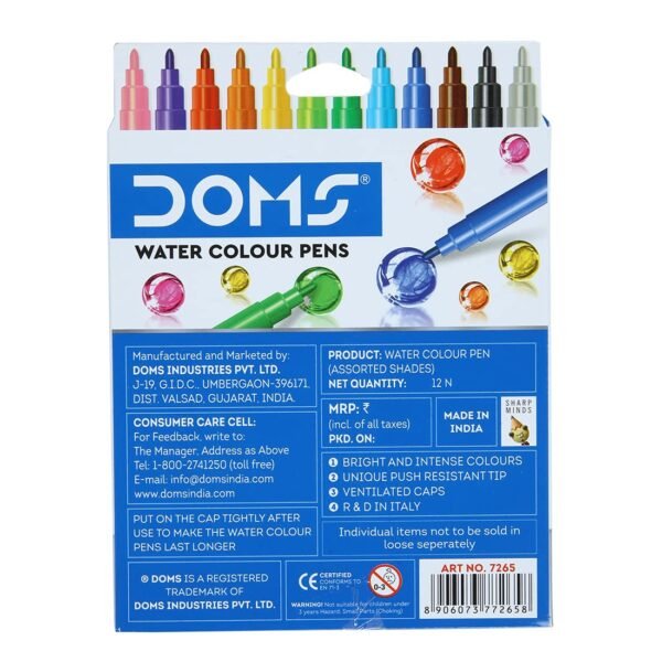 Doms Aqua 12 Shades Watercolour Sketch Pen Set | Unique Push Resistant Tip With Bright & Intense Colors | Non-Toxic & Safe For Kids | Colourful Sketching, Doodling & Mandala Art | Pack of 5 - Image 6