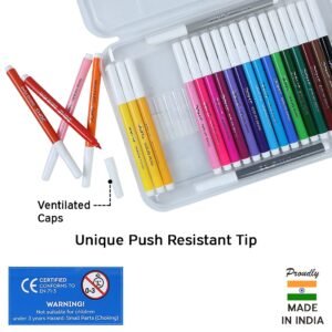 Doms Aqua Non-Toxic Watercolour Sketch Pen Set with Plastic Case (24 Assorted Shades) Oil Pastel 25 Shades Plastic Pack, Multicolor (7911)
