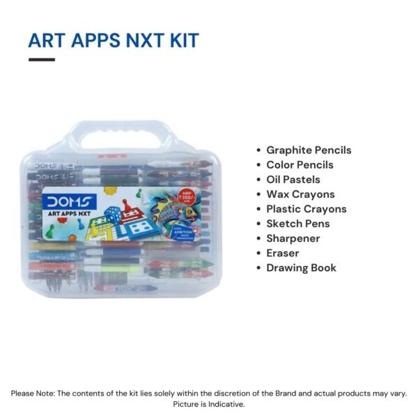 Doms Art Apps Nxt Kit With Plastic Carry Case | Perfect Value Pack | Kit For School Essentials | Gifting Range For Kids | Combination of 9 Stationery Items - Image 2
