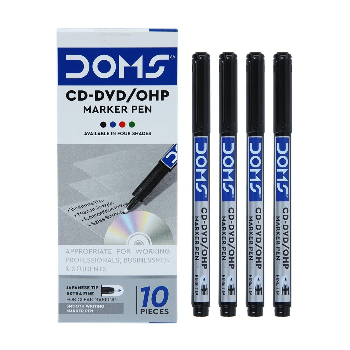 Doms CD-DVD/OHP Pens | Fine Tip Japanese Tip For Clear Marking | Marks On Most Surfaces | Unique Self Hydrating System | Black Ink, Pack of 10 - Image 3