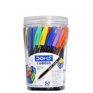 Doms Cuboid 0.6 mm Ball Pen Jar Pack | Square Shaped For Strong & Better Grip | Lightweight & Colorful Body Design | Soft Tip For Flawless & Smooth Writing | Blue Ink, Pack Of 50 Pens