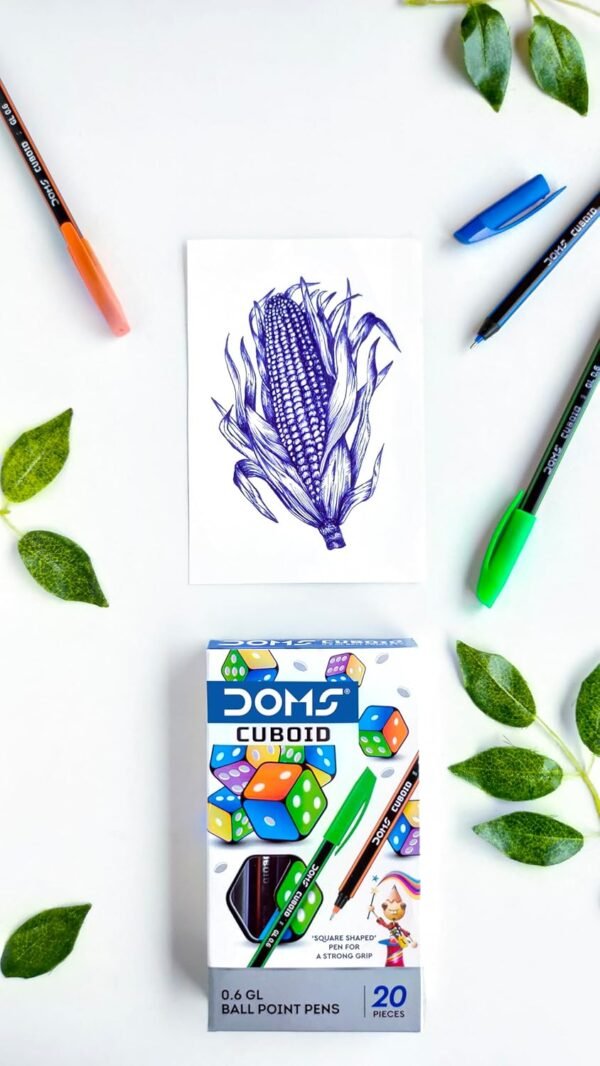 Doms Cuboid 0.6 mm Ball Pen Jar Pack | Square Shaped For Strong & Better Grip | Lightweight & Colorful Body Design | Soft Tip For Flawless & Smooth Writing | Blue Ink, Pack Of 50 Pens - Image 2
