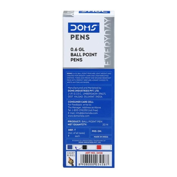 Doms DF 0.6 GL Ball Point Pens Box Pack | Lightweight & Sleek Body | Created For Smooth, Dark & Uninterrupted Writing | Use & Throw Pen | Blue Ink, Pack of 40 Pens - Image 5