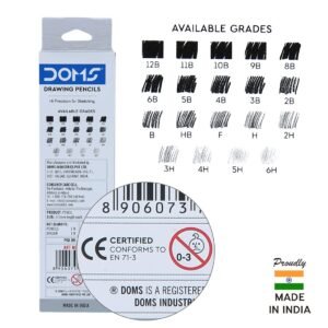 Doms Drawing & Sketching Graphite Pencils - Grade HB, 2B, 4B, 6B, 8B & 10B | Hi Precision For Sketching | Dark & Neat Drawing | Comes With 1 Eraser (Pack of 6 x 5 Set)