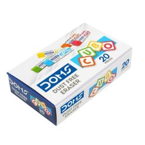 Doms Dust Free Cubo Eraser Box Pack | Comfortable Edge for Easy Handling | Non-Toxic & Safe for Kids | Attractive Body Colors | Pack of 20 Pcs