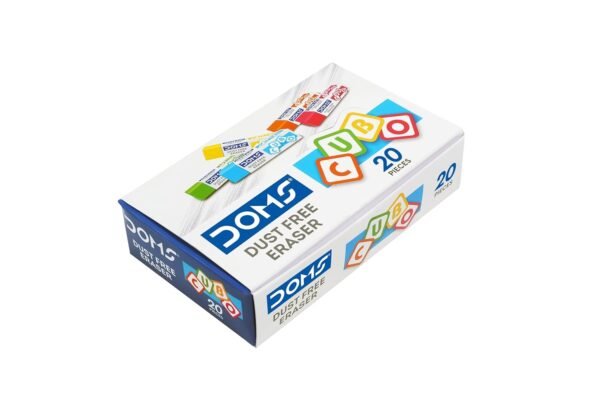 Doms Dust Free Cubo Eraser Box Pack | Comfortable Edge for Easy Handling | Non-Toxic & Safe for Kids | Attractive Body Colors | Pack of 20 Pcs