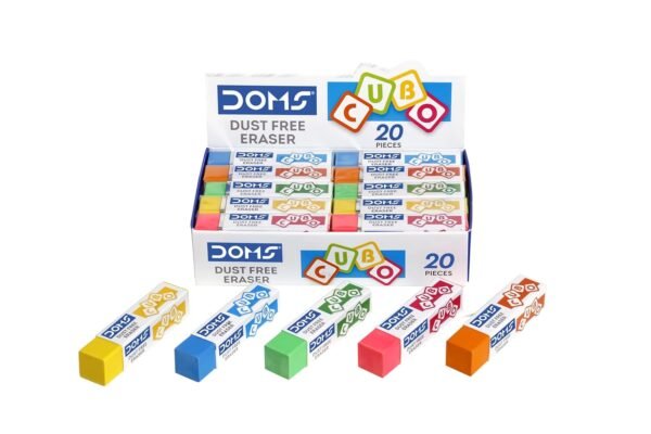 Doms Dust Free Cubo Eraser Box Pack | Comfortable Edge for Easy Handling | Non-Toxic & Safe for Kids | Attractive Body Colors | Pack of 20 Pcs - Image 4