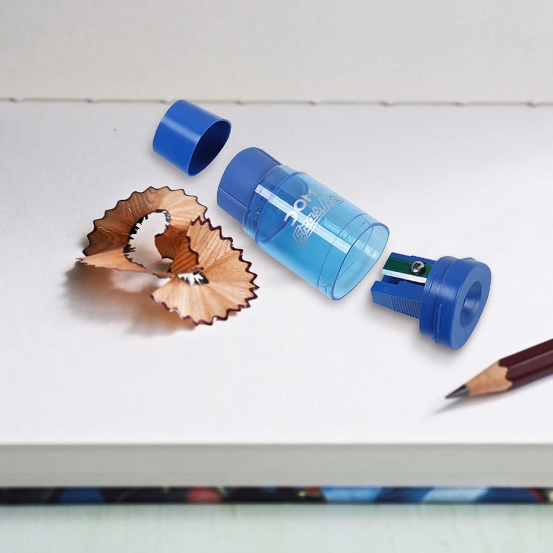 Doms ErasNer Eraser + Sharpner Blister Pack | Durable and Strong Built Quality | 4 Different Shapes in 5 Vibrant Colors | Scientifically Angled Blade With Anti-rust Coating | Pack of 20 Pieces - Image 2