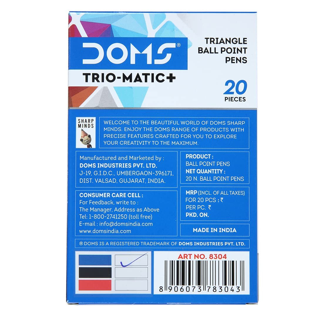Doms Fine Point Trio-Matic + Ball Point Pen Box Pack | Light Weight Sleek Body | Low-Viscosity Ink For Smudge Free, Fine & Smooth Writing | Blue Ink, Pack of 60 Pens - Image 4