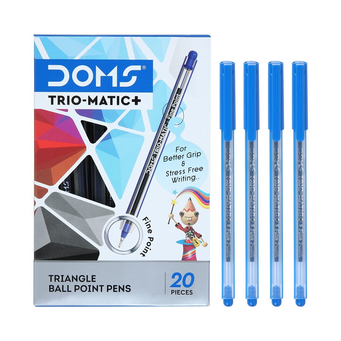 Doms Fine Point Trio-Matic + Ball Point Pen Box Pack | Light Weight Sleek Body | Low-Viscosity Ink For Smudge Free, Fine & Smooth Writing | Blue Ink, Pack of 60 Pens - Image 5