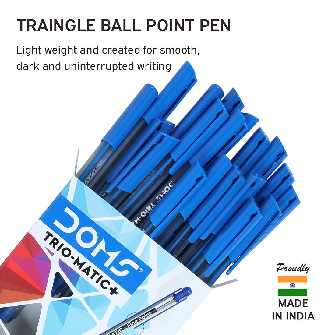 Doms Fine Point Trio-Matic + Ball Point Pen Box Pack | Light Weight Sleek Body | Low-Viscosity Ink For Smudge Free, Fine & Smooth Writing | Blue Ink, Pack of 60 Pens - Image 6