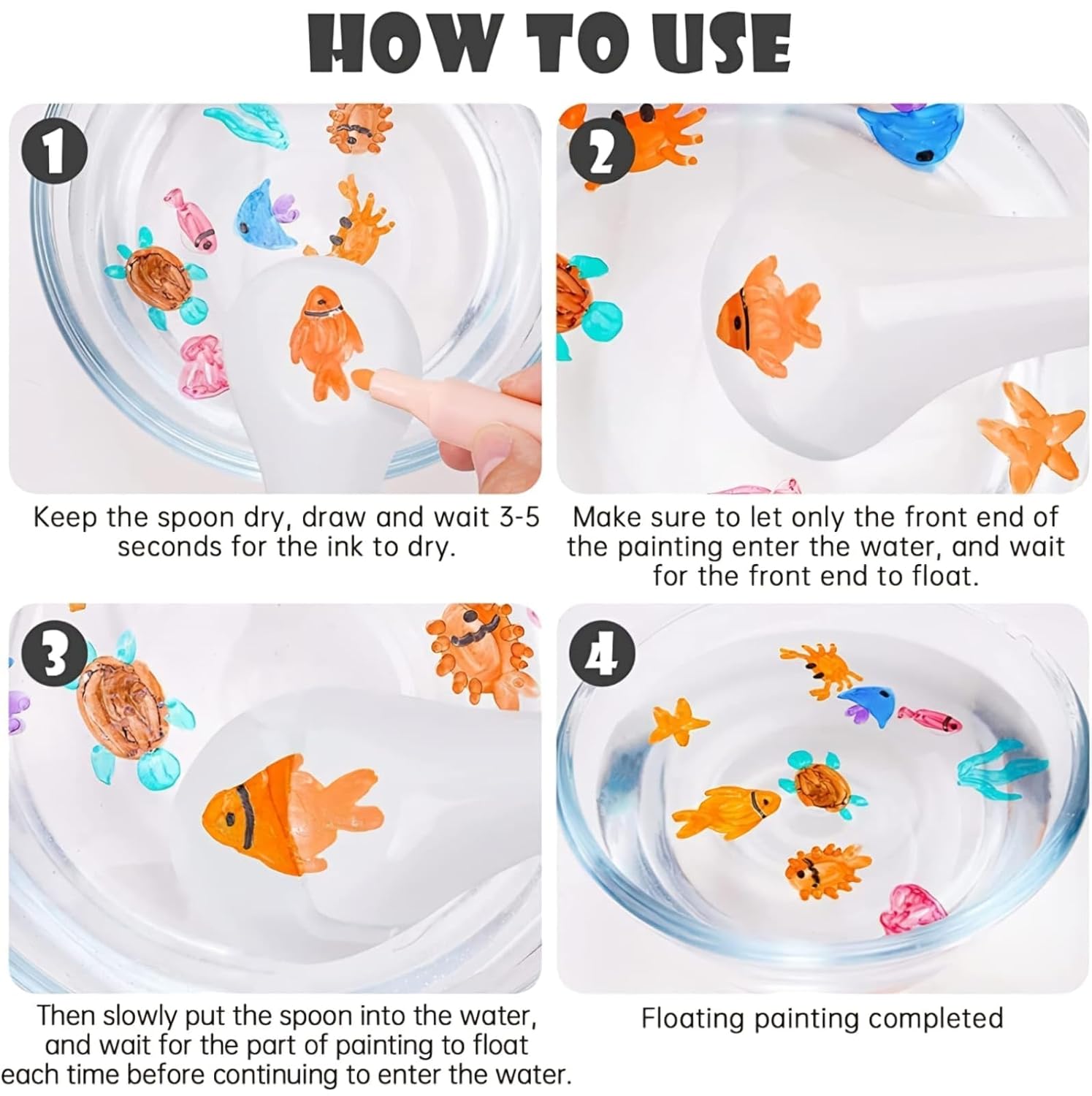 Doms Floating Markers 12 Shades| 5 Mm Medium Tip and Includes 1 Ceramic Spoon For Unlimited Fun| Draw On Ceramic Spoon, Slowly Dip It In Water and Watch The Characters Floating, Multicolor