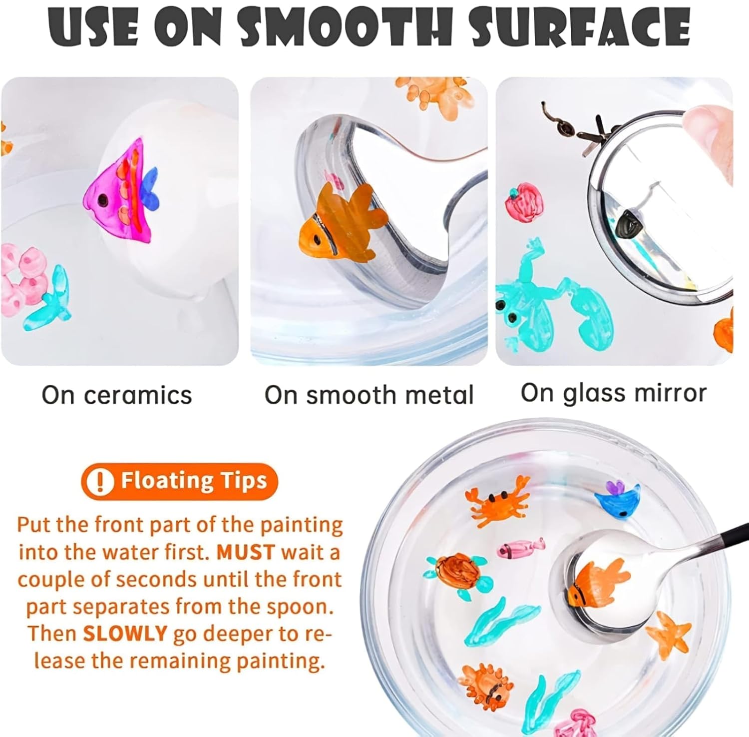 Doms Floating Markers 12 Shades| 5 Mm Medium Tip and Includes 1 Ceramic Spoon For Unlimited Fun| Draw On Ceramic Spoon, Slowly Dip It In Water and Watch The Characters Floating, Multicolor - Image 3