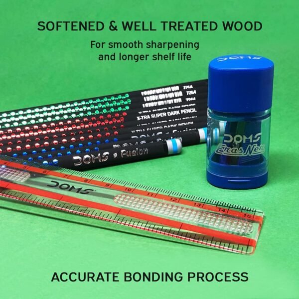 Doms Fusion Xtra Super Dark Pencil Box Pack | Dark & Neat Writing Which Stays Longer | Smooth Sharpning & With Soft & Comfortable Grip | Free Scale & Erasner Inside | Pack of 30 Pencils