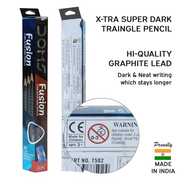 Doms Fusion Xtra Super Dark Pencil Box Pack | Dark & Neat Writing Which Stays Longer | Smooth Sharpning & With Soft & Comfortable Grip | Free Scale & Erasner Inside | Pack of 30 Pencils - Image 3