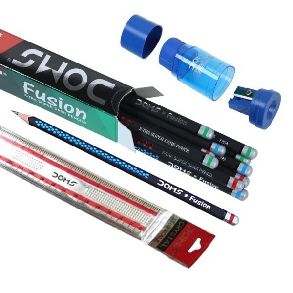 Doms Fusion Xtra Super Dark Pencil Box Pack | Dark & Neat Writing Which Stays Longer | Smooth Sharpning & With Soft & Comfortable Grip | Free Scale & Erasner Inside | Pack of 30 Pencils - Image 4