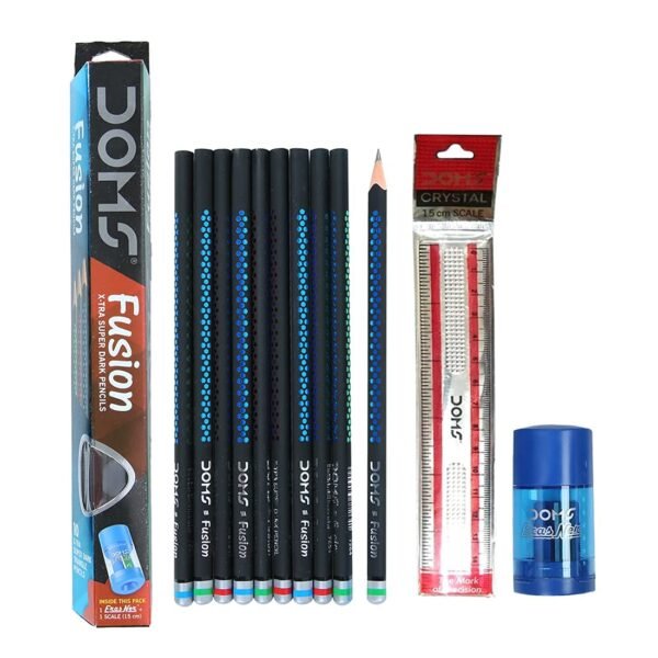 Doms Fusion Xtra Super Dark Pencil Box Pack | Dark & Neat Writing Which Stays Longer | Smooth Sharpning & With Soft & Comfortable Grip | Free Scale & Erasner Inside | Pack of 50 Pencils - Image 3
