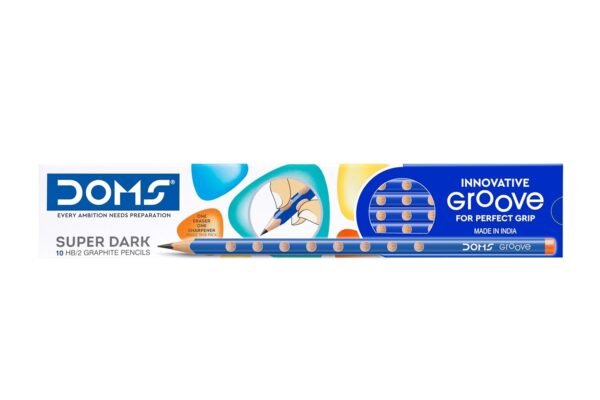 Doms Groove HB/2 Super Dark Graphite Pencil Box Pack | Innovative Groove For Perfect Grip | Free Eraser & Sharpner Inside | Pack of 30 Pencils - Image 2