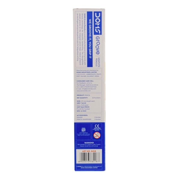 Doms Groove HB/2 Super Dark Graphite Pencil Box Pack | Innovative Groove For Perfect Grip | Free Eraser & Sharpner Inside | Pack of 30 Pencils - Image 5