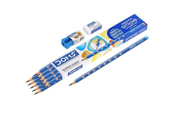 Doms Groove HB/2 Super Dark Graphite Pencil Box Pack | Innovative Groove For Perfect Grip | Free Eraser & Sharpner Inside | Pack of 30 Pencils - Image 7
