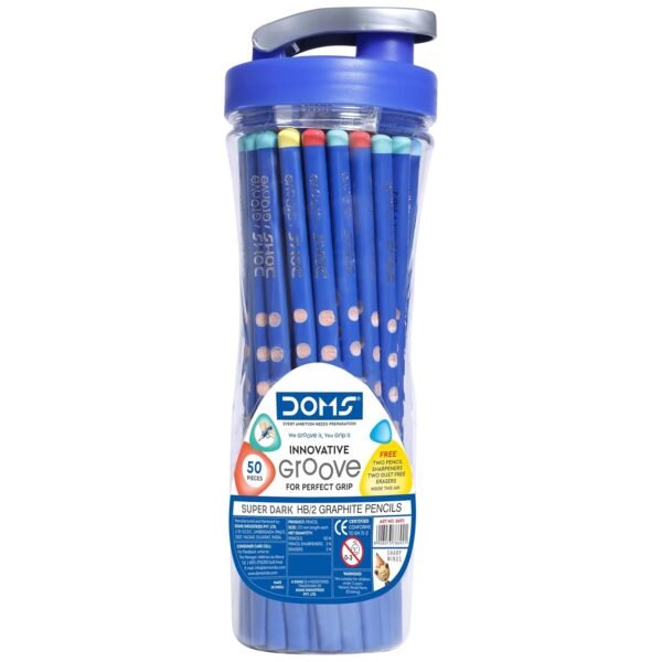 Doms Groove Super Dark HB/2 Graphite Pencils Jar Pack | 50 Pcs Pencils | Innovative Groove For Perfect Grip | Ideal For School & General Purpose | Perfect For Sketching & Drawing | Jar Pack of 1 - Image 4