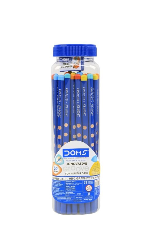 Doms Groove Super Dark HB/2 Graphite Pencils Jar Pack | Innovative Groove For Perfect Grip | Free Pencil, Eraser, Sharpner & Scale | Ideal For Sketching & Drawing | Pack of 30 Pencils - Image 3