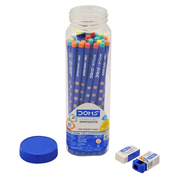 Doms Groove Super Dark HB/2 Graphite Pencils Jar Pack | Innovative Groove For Perfect Grip | Free Pencil, Eraser, Sharpner & Scale | Ideal For Sketching & Drawing | Pack of 30 Pencils - Image 6