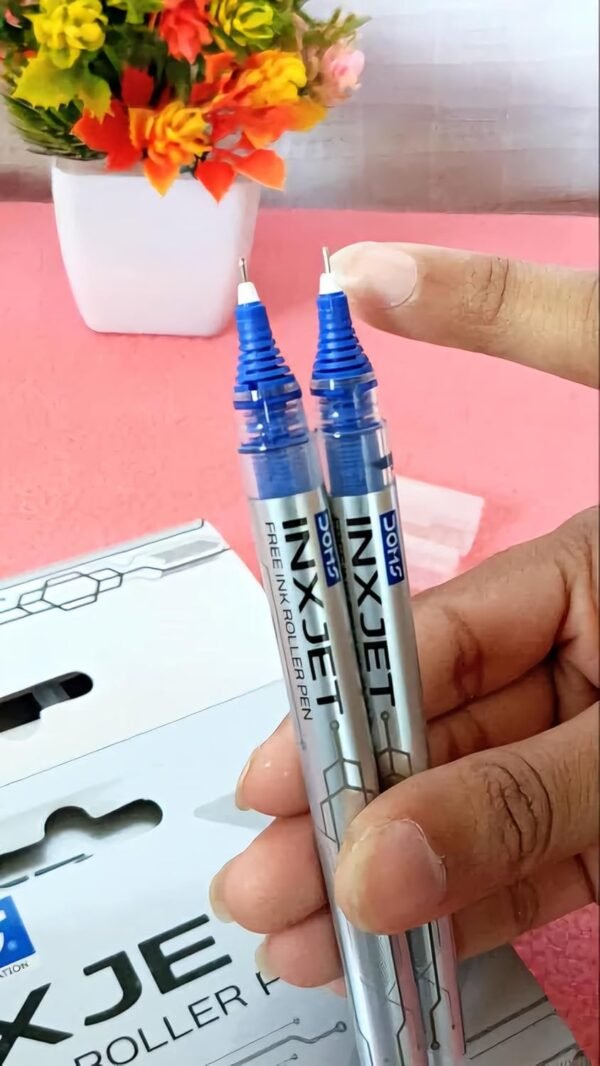 Doms Inxjet Roller Pen| 0.5mm Needle Tip, Precision Ink Regulator, Visible Level| Comfortable Grip For Long & Smooth Writing| Pocket Clip| Ink Colour- Blue| Pack of 20
