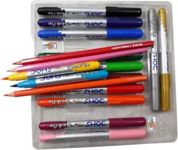 Doms Majestic Basket Super Soft Brush Pens Colour Alongwith 12 Brilliant Colours Pencils Set|Multicolor