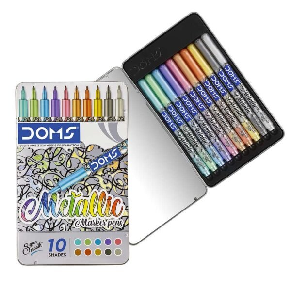 Doms Matallic Fine Point Marker Pens 10 Shades (Pack Of 1), Multicolour
