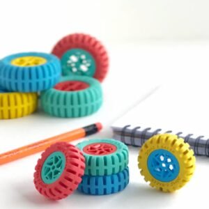 Doms Mini E-Racer Wheel Shape Erasers Pack of 40 Value Pack| Attractive Colors| Better Grip, Clean & Neat Erasing| Best Birthday Gift for Children, Multi-Color