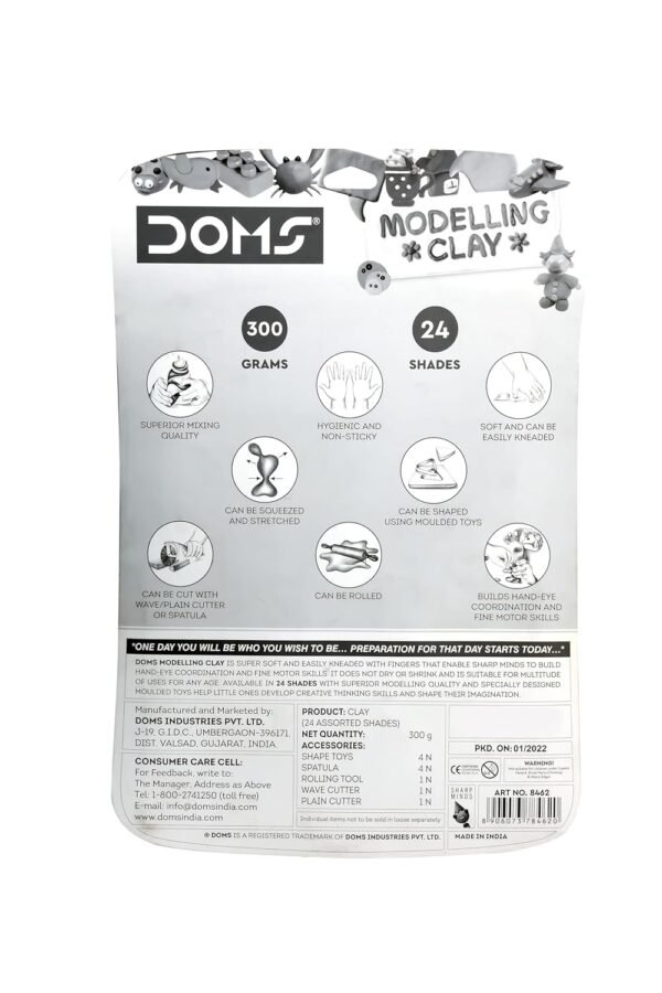 Doms Modelling Clay Blister Pack | Easily Kneadable Clay | Non Toxic & Safe For Childrens | Soft, Non-Drying, Hygienic & Non-Sticky | Ideal for School, Kids & Gifting Purpose | Set Of 24 Unique Shades