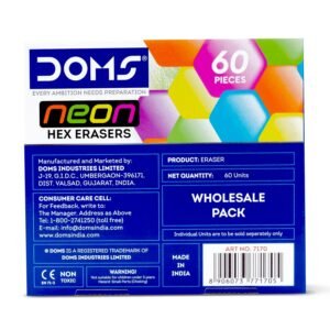 Doms Neon Eraser Box Pack | Hexagonal Eye Catching Design | Neat & Dust Free Erasing | Playful Body Colors | Plastic Case For Each Eraser | Pack of 30 Erasers