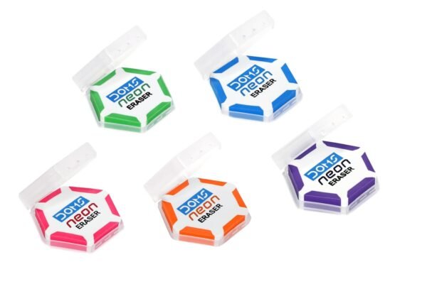 Doms Neon Eraser Box Pack | Hexagonal Eye Catching Design | Neat & Dust Free Erasing | Playful Body Colors | Plastic Case For Each Eraser | Pack of 30 Erasers - Image 10