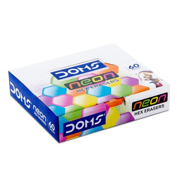 Doms Neon Eraser Box Pack | Hexagonal Eye Catching Design | Neat & Dust Free Erasing | Playful Body Colors | Plastic Case For Each Eraser | Pack of 30 Erasers - Image 8