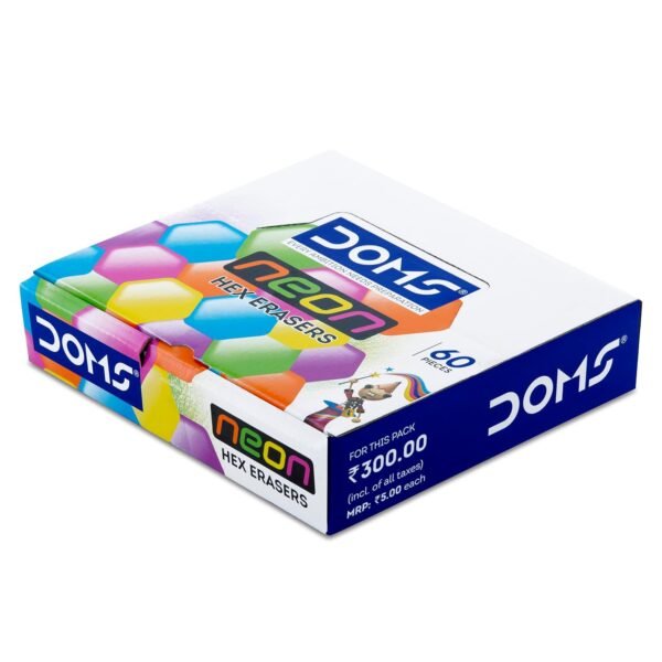 Doms Neon Eraser Box Pack | Hexagonal Eye Catching Design | Neat & Dust Free Erasing | Playful Body Colors | Plastic Case For Each Eraser | Pack of 30 Erasers - Image 9
