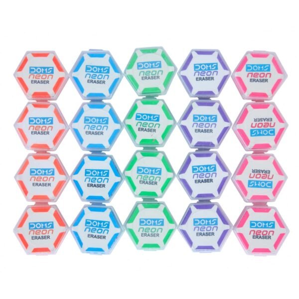Doms Neon Hex Dust Free Eraser 60 Pcs Neon Pencil Nrt 10 Pcs - Image 3