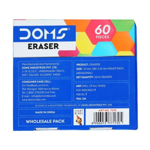 Doms Neon Hex Dust Free Eraser 60 Pcs Neon Pencil Nrt 10 Pcs - Image 4