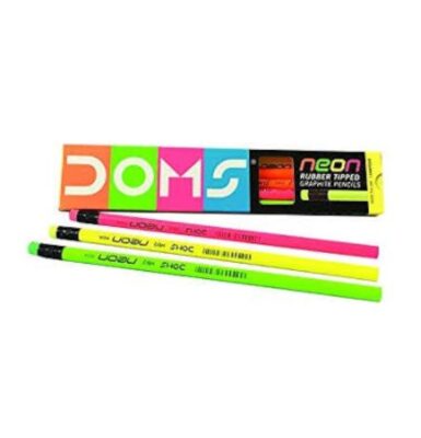 Doms Neon Rubber Tipped HB/2 Graphite Pencils Box Pack | No…