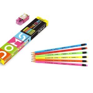 Doms Neon Rubber Tipped HB/2 Graphite Pencils Box Pack | Non-Toxic | Free Sharpner Inside The Box | Easy & Smooth Sharpening | Pack Of 30 Pencils