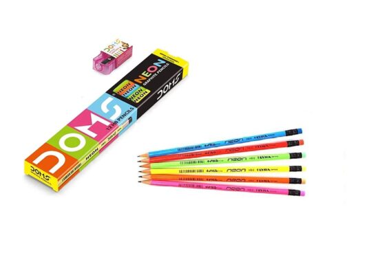 Doms Neon Rubber Tipped HB/2 Graphite Pencils Box Pack | No…