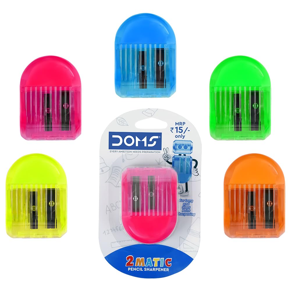 Doms Non-Toxic 2 Matic Multicolored Pencil Sharpener Blister Pack | Anti-Rust Coating For Smooth and Fine Point Sharpening | Ideal For Kids, School and Gifting Purpose | Pack Of 10 - Image 10