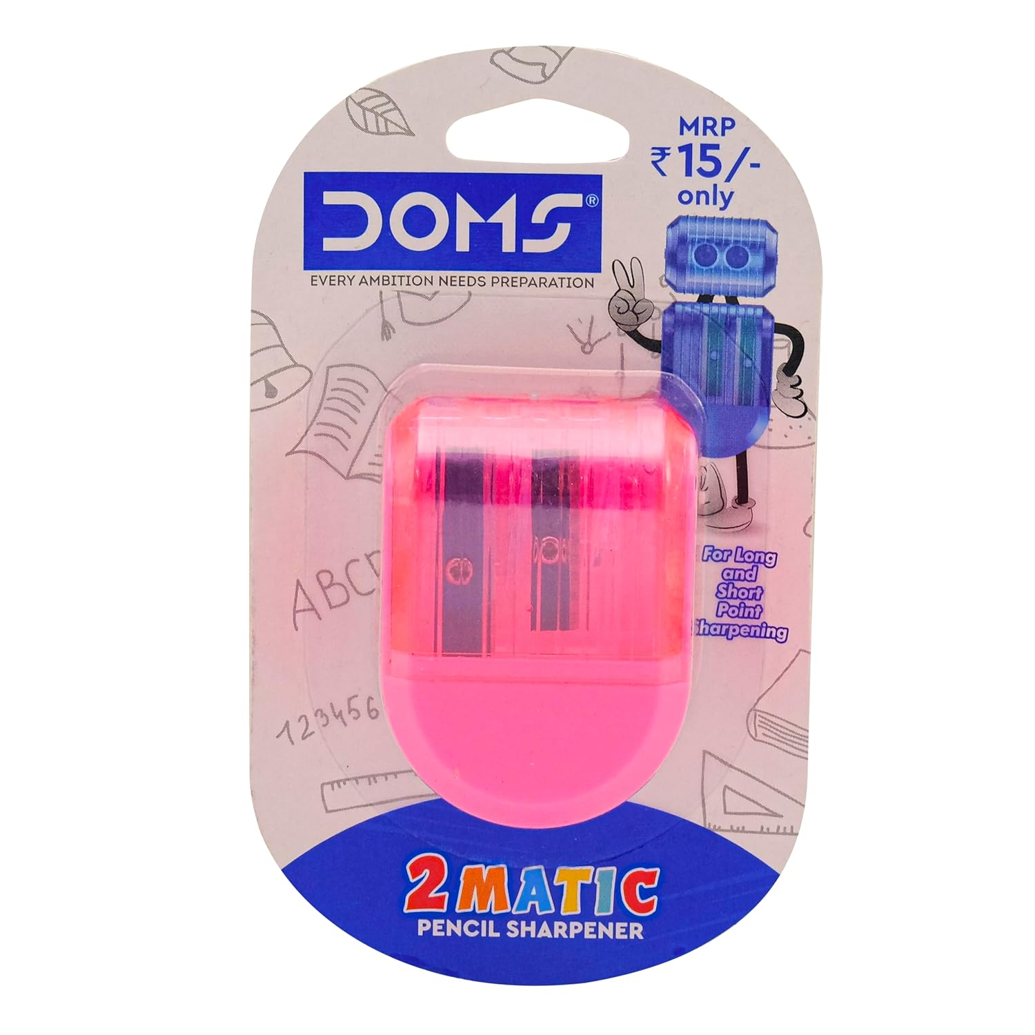 Doms Non-Toxic 2 Matic Multicolored Pencil Sharpener Blister Pack | Anti-Rust Coating For Smooth and Fine Point Sharpening | Ideal For Kids, School and Gifting Purpose | Pack Of 10 - Image 5