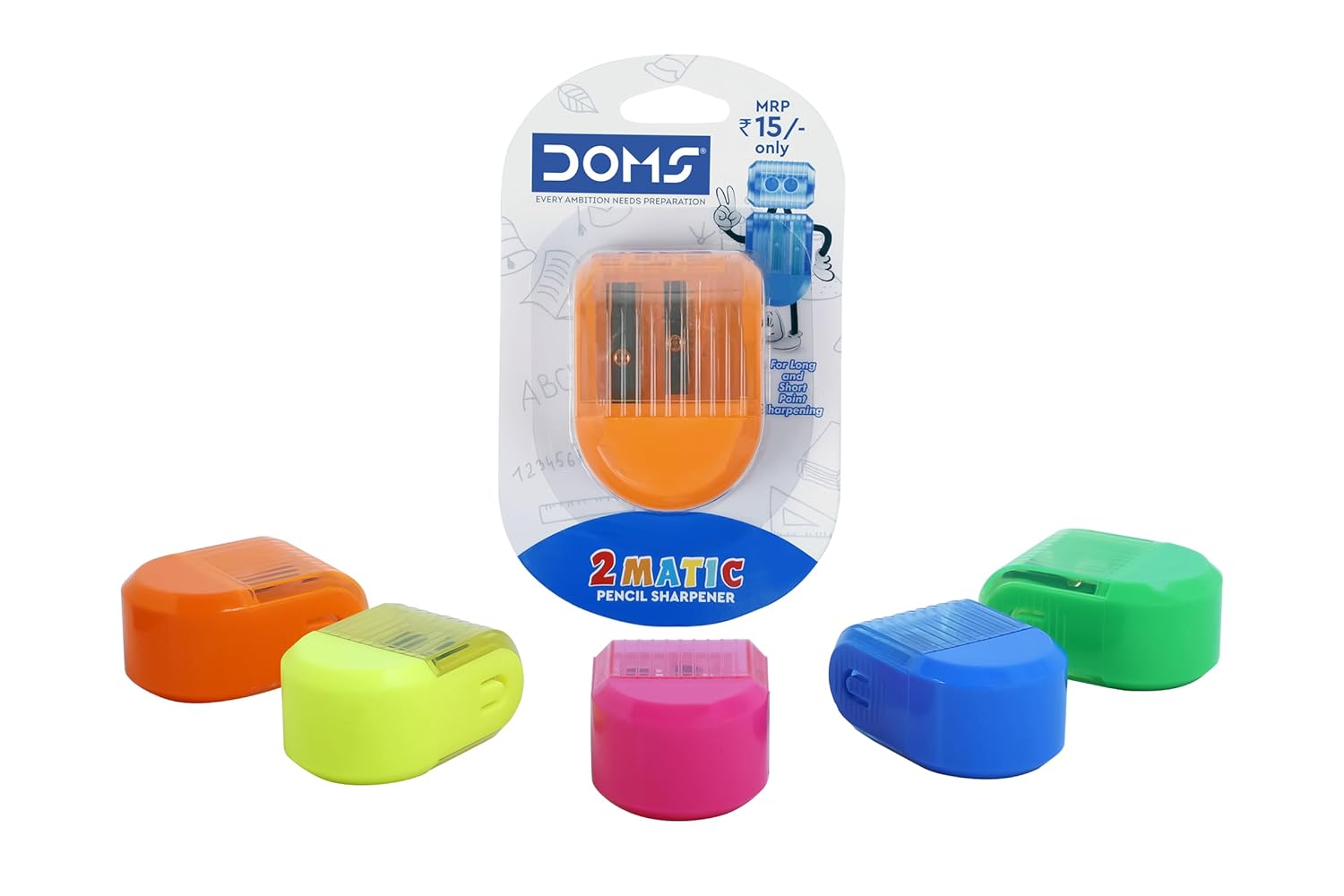 Doms Non-Toxic 2 Matic Multicolored Pencil Sharpener Blister Pack | Anti-Rust Coating For Smooth and Fine Point Sharpening | Ideal For Kids, School and Gifting Purpose | Pack Of 10 - Image 8