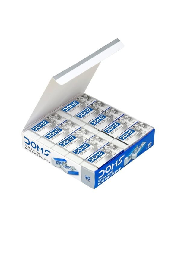 Doms Non-Toxic Dust Free Extra Long Eraser Box Pack | For Clean & Clear Erasing | Stationery Gift Item For Kids & Students | Pack of 20 Pieces