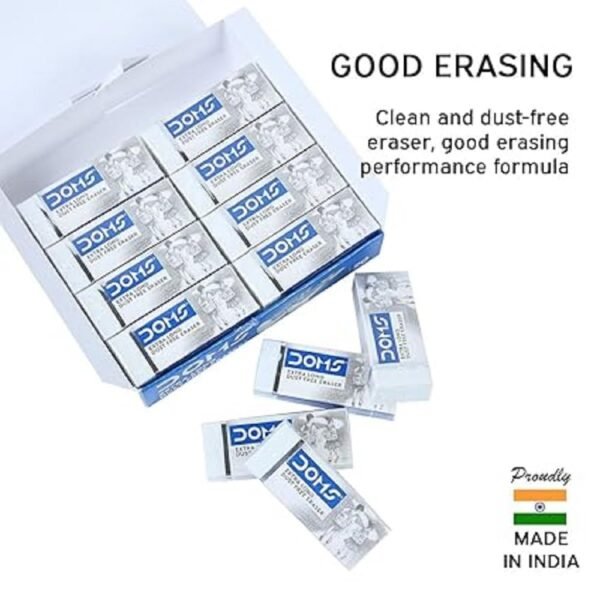 Doms Non-Toxic Dust Free Extra Long Eraser Box Pack | For Clean & Clear Erasing | Stationery Gift Item For Kids & Students | Pack of 20 Pieces - Image 2