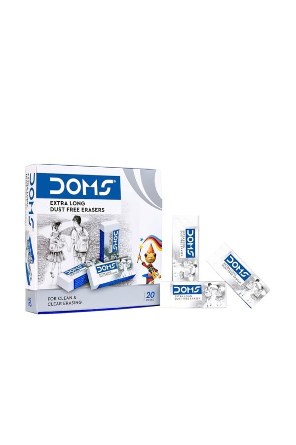 Doms Non-Toxic Dust Free Extra Long Eraser Box Pack | For Clean & Clear Erasing | Stationery Gift Item For Kids & Students | Pack of 20 Pieces - Image 4