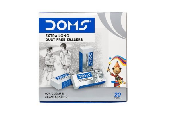 Doms Non-Toxic Dust Free Extra Long Eraser Box Pack | For Clean & Clear Erasing | Stationery Gift Item For Kids & Students | Pack of 20 Pieces - Image 6