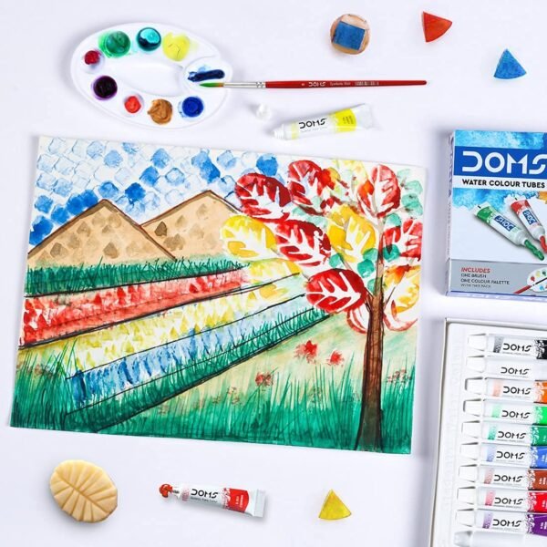 Doms Non-Toxic Water Colour Tube Set in Cardboard Box (12 Assorted Shades, 1 Paint Brush & 1 Palette) - Image 5